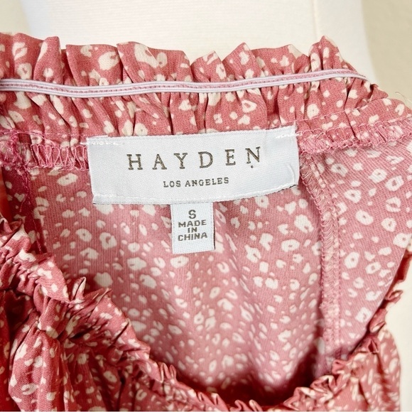 Hayden Los Angeles High Neck Tiered Tunic Top Pink Lightweight Smocked Size S - Picture 8 of 12